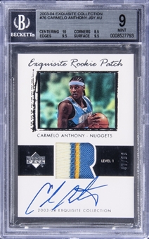 2003-04 Upper Deck Exquisite Collection #76 Carmelo Anthony Signed Patch Rookie Card (#47/99) - BGS MINT 9/BGS 10